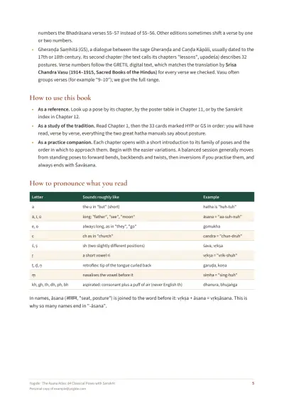 The Asana Atlas: 84 Classical Poses with Sanskrit — Sample page 5 of 66 — table