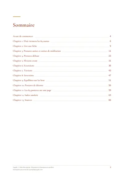 L'atlas des asanas : 84 postures classiques en sanskrit — Page d’aperçu 2 sur 66 — sommaire