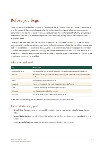 The 84 Asana Cards — Sample page 4 of 45 — chapter opening