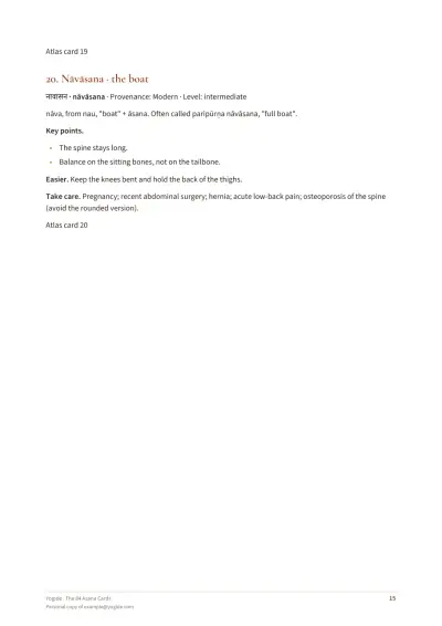 The 84 Asana Cards — Sample page 15 of 45 — inside page