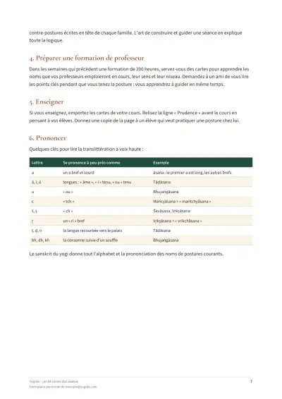 Les 84 cartes des asanas — Page d’aperçu 7 sur 45 — tableau