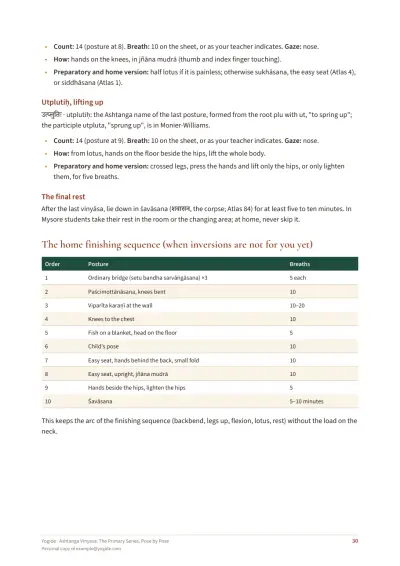 Ashtanga Vinyasa: The Primary Series, Pose by Pose — Sample page 30 of 42 — table