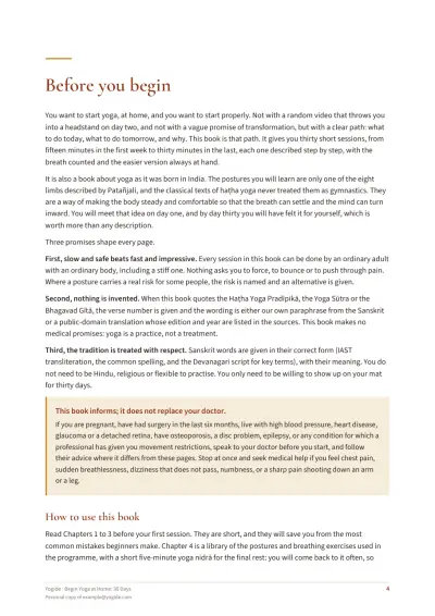 Begin Yoga at Home: 30 Days — Sample page 4 of 43 — chapter opening