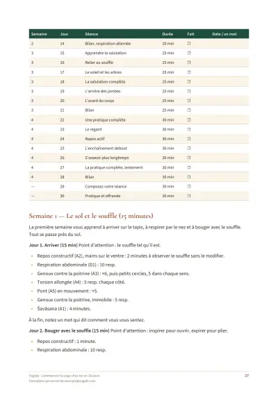 Commencer le yoga chez soi en 30 jours — Page d’aperçu 27 sur 43 — tableau