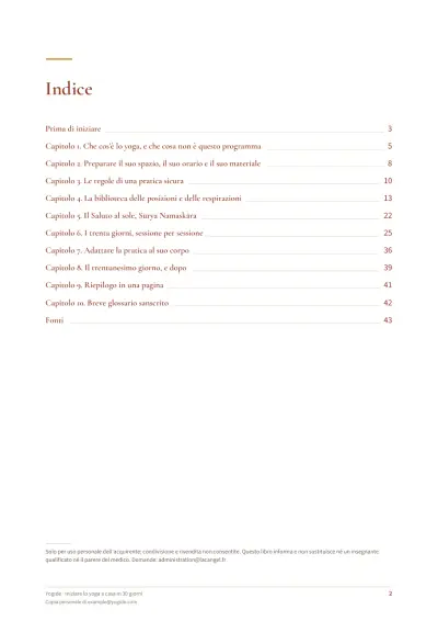 Iniziare lo yoga a casa in 30 giorni — Pagina di esempio 2 di 43 — indice