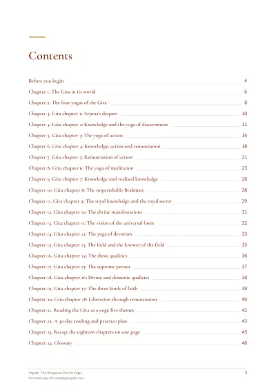 The Bhagavad Gita for Yogis — Sample page 2 of 49 — contents