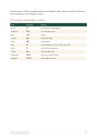 The Bhagavad Gita for Yogis — Sample page 10 of 49 — table