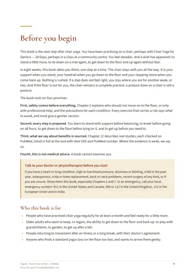 From Chair to Mat — 8 Weeks — Sample page 4 of 36 — chapter opening