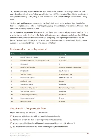 From Chair to Mat — 8 Weeks — Sample page 16 of 36 — checklist