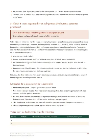 De la chaise au tapis — 8 semaines — Page d’aperçu 20 sur 37 — tableau