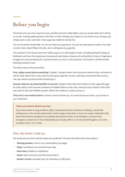 Chair Yoga for Seniors — 28 Days — Sample page 4 of 46 — chapter opening