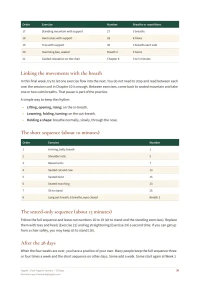 Chair Yoga for Seniors — 28 Days — Sample page 30 of 46 — table