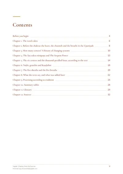 Chakras, from the Sources — Sample page 2 of 33 — contents