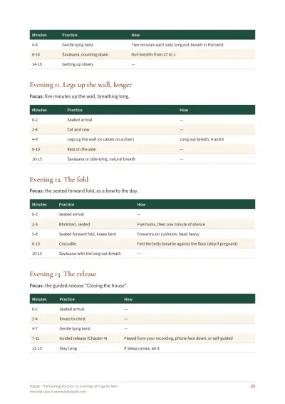 The Evening Practice: 21 Evenings of Yoga for Rest — Sample page 25 of 44 — table