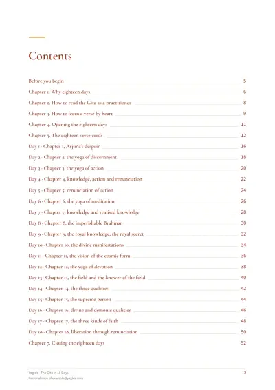The Gita in 18 Days — Sample page 2 of 57 — contents