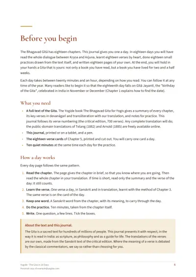 The Gita in 18 Days — Sample page 5 of 57 — chapter opening