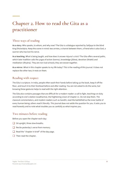 The Gita in 18 Days — Sample page 8 of 57 — checklist