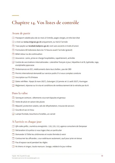 Bali, le guide du yogi — Page d’aperçu 32 sur 40 — liste à cocher