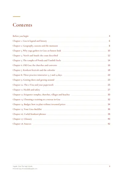 Goa: The Yogi's Guide — Sample page 2 of 46 — contents