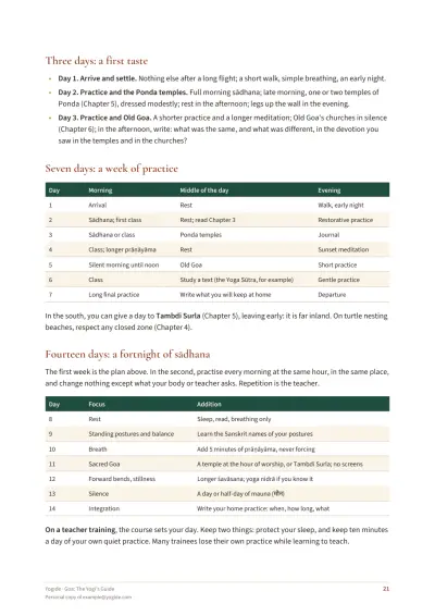 Goa: The Yogi's Guide — Sample page 21 of 46 — table