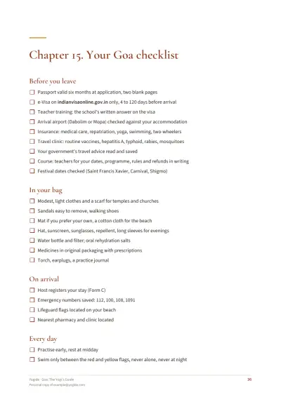 Goa: The Yogi's Guide — Sample page 36 of 46 — checklist