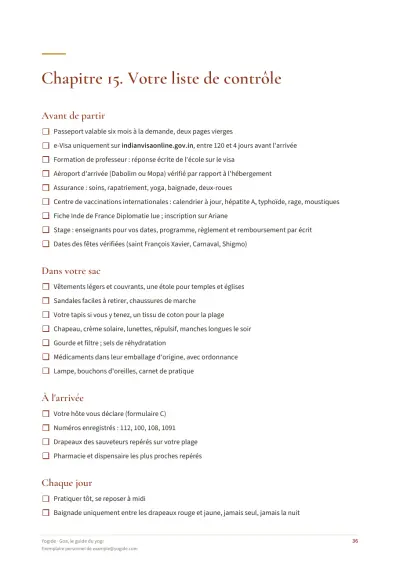 Goa, le guide du yogi — Page d’aperçu 36 sur 46 — liste à cocher