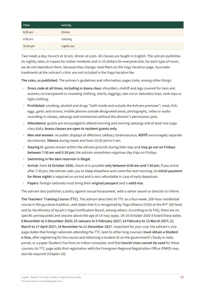 Kerala: The Yogi's Guide to Yoga and Ayurveda — Sample page 13 of 44 — table