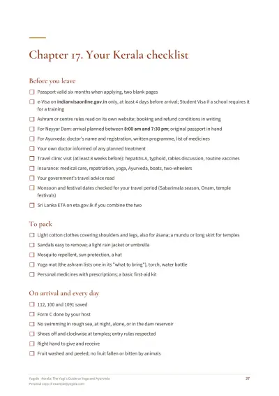 Kerala: The Yogi's Guide to Yoga and Ayurveda — Sample page 37 of 44 — checklist