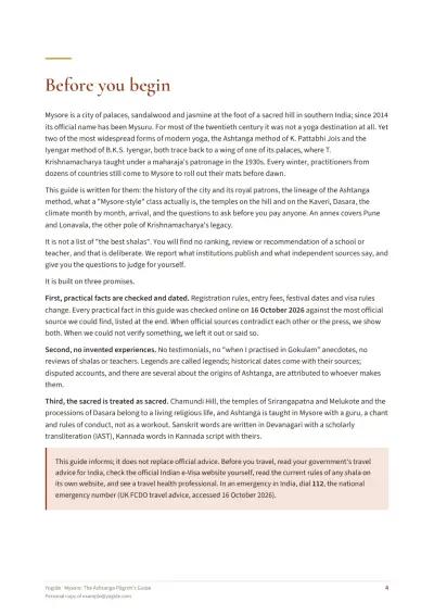 Mysore: The Ashtanga Pilgrim's Guide — Sample page 4 of 44 — chapter opening