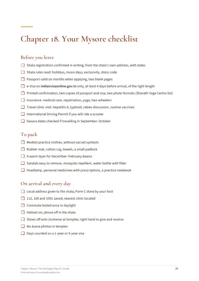 Mysore: The Ashtanga Pilgrim's Guide — Sample page 35 of 44 — checklist