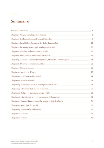 Mysore, le guide du pèlerin de l'ashtanga — Page d’aperçu 2 sur 44 — sommaire