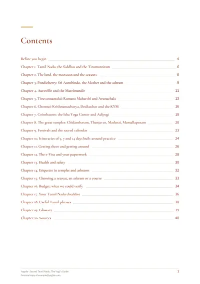Sacred Tamil Nadu: The Yogi's Guide — Sample page 2 of 42 — contents