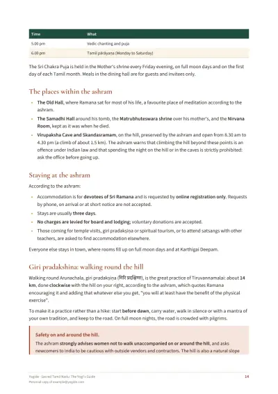Sacred Tamil Nadu: The Yogi's Guide — Sample page 14 of 42 — table