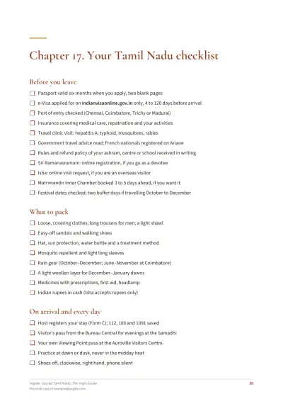 Sacred Tamil Nadu: The Yogi's Guide — Sample page 36 of 42 — checklist