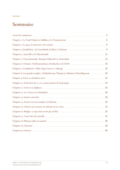 Le Tamil Nadu sacré, le guide du yogi — Page d’aperçu 2 sur 42 — sommaire