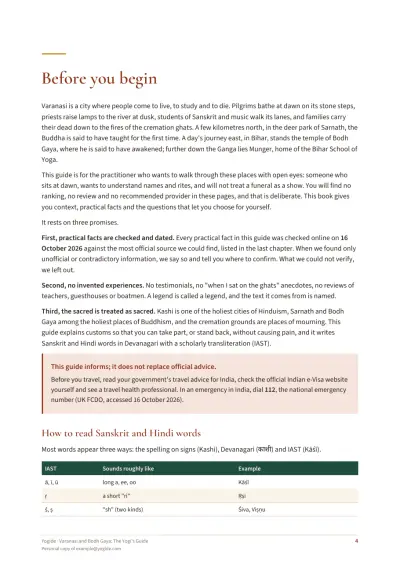 Varanasi and Bodh Gaya: The Yogi's Guide — Sample page 4 of 43 — chapter opening