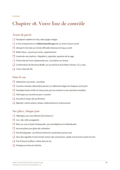 Varanasi et Bodh Gaya, le guide du yogi — Page d’aperçu 37 sur 43 — liste à cocher