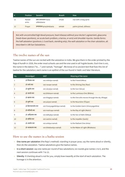 Hatha Yoga: The Complete Traditional Practice — Sample page 24 of 46 — table