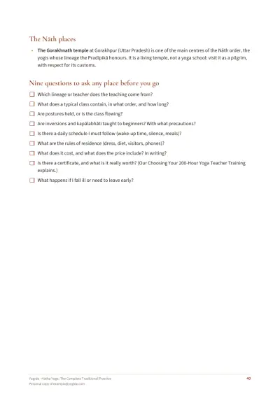 Hatha Yoga: The Complete Traditional Practice — Sample page 40 of 46 — checklist