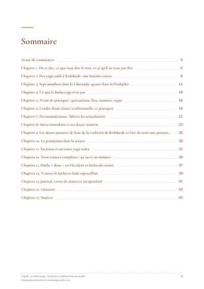 Le hatha yoga : la pratique traditionnelle complète — Page d’aperçu 2 sur 46 — sommaire
