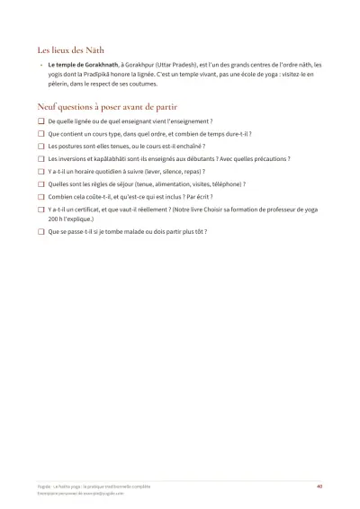Le hatha yoga : la pratique traditionnelle complète — Page d’aperçu 40 sur 46 — liste à cocher