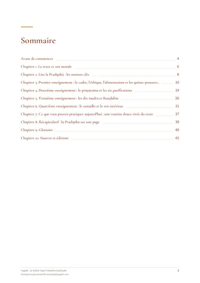 La Hatha Yoga Pradipika expliquée — Page d’aperçu 2 sur 42 — sommaire