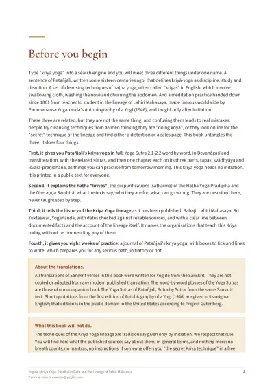 Kriya Yoga: Patañjali's Path and the Lineage of Lahiri Mahasaya — Sample page 4 of 39 — chapter opening