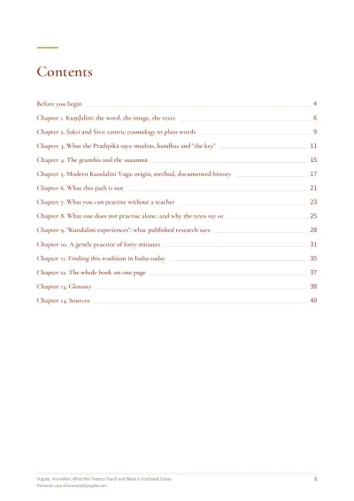 Kundalini: What the Tantras Teach and What Is Practised Today — Sample page 2 of 42 — contents