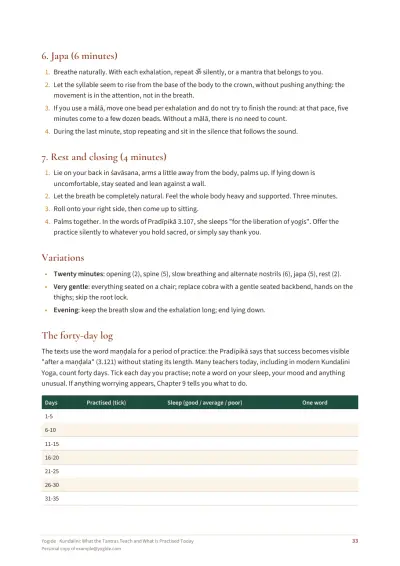 Kundalini: What the Tantras Teach and What Is Practised Today — Sample page 33 of 42 — table