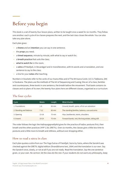 24 Yoga Lesson Plans: A Six-Month Curriculum — Sample page 4 of 40 — chapter opening