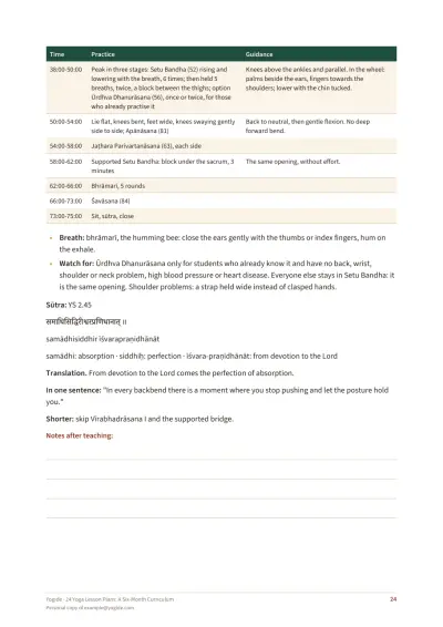 24 Yoga Lesson Plans: A Six-Month Curriculum — Sample page 24 of 40 — table