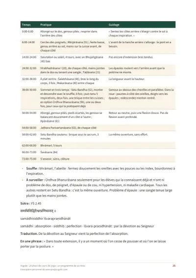 24 plans de cours de yoga : un programme de six mois — Page d’aperçu 26 sur 43 — tableau
