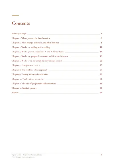 Level 2 — Deepen Your Practice: 12 Weeks — Sample page 2 of 41 — contents