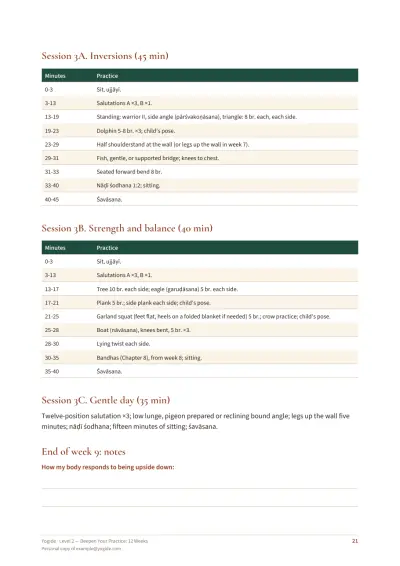 Level 2 — Deepen Your Practice: 12 Weeks — Sample page 21 of 41 — table